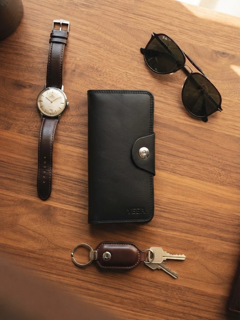 Black Leather Snap Wallet | Premium Men's Collection