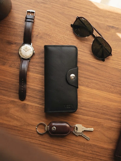 Black Leather Snap Wallet | Premium Men's Collection