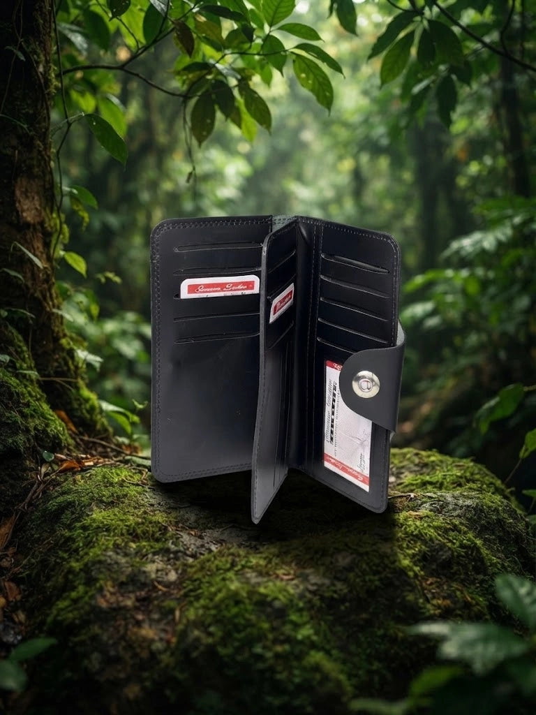 Black Leather Snap Wallet | Premium Men's Collection