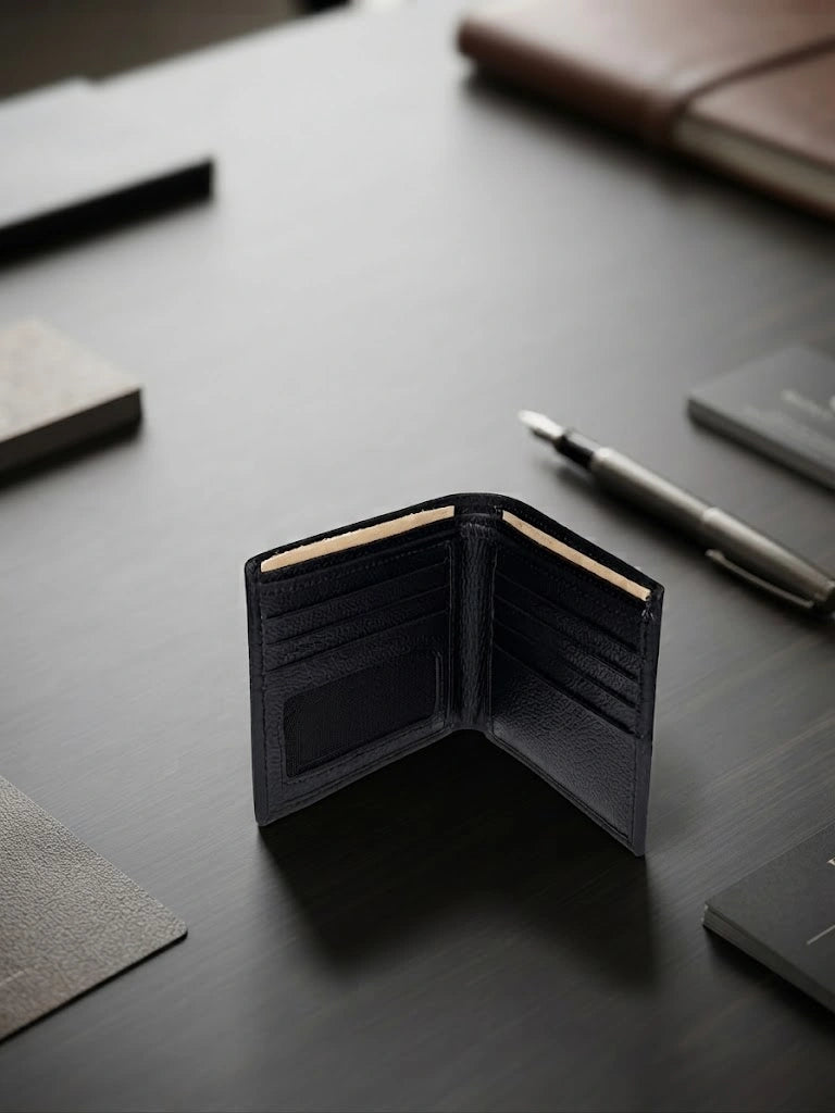 Black Leather Bifold Wallet for Men | Multi-Card Slot | RB Store