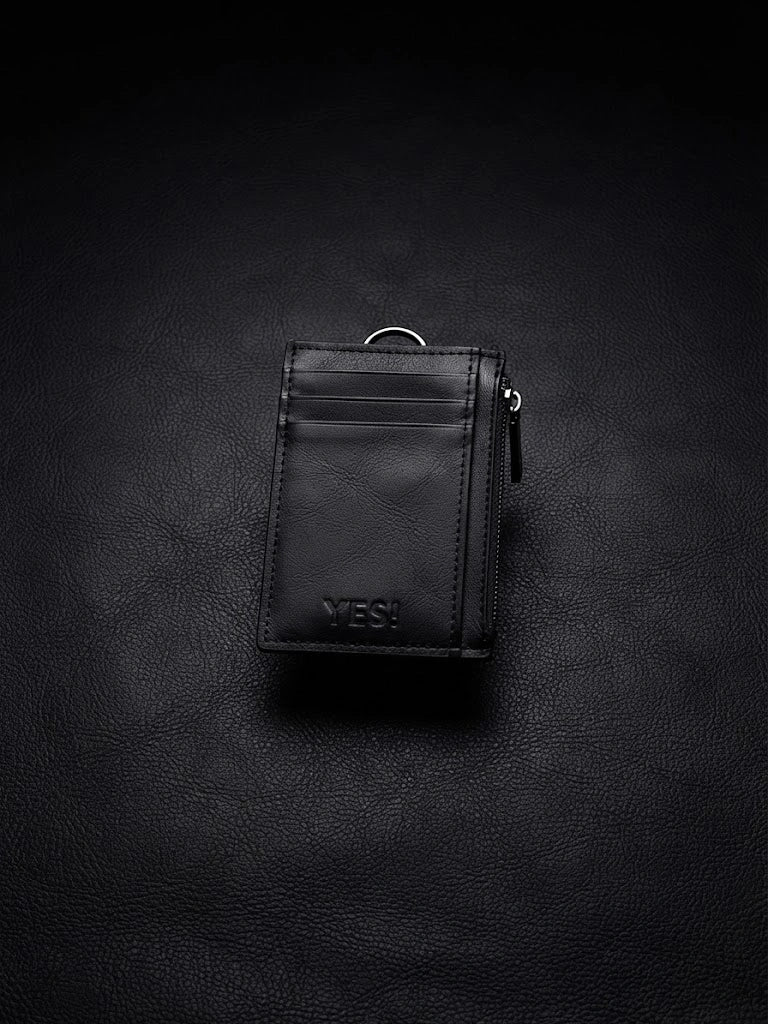 Black Leather Zipper Card Holder Wallet for Men | Slim & Compact | RB Store