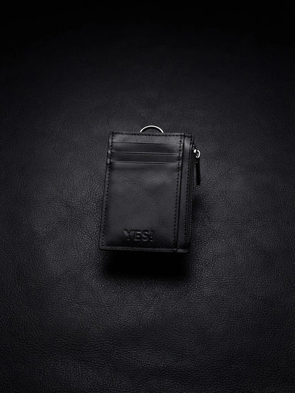Black Leather Zipper Card Holder Wallet for Men | Slim & Compact | RB Store